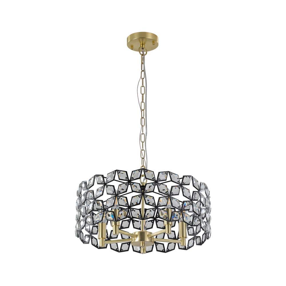 5-Light Black Cristal Lamp Luxury Home Decor Chandelier for Living Room, Di
