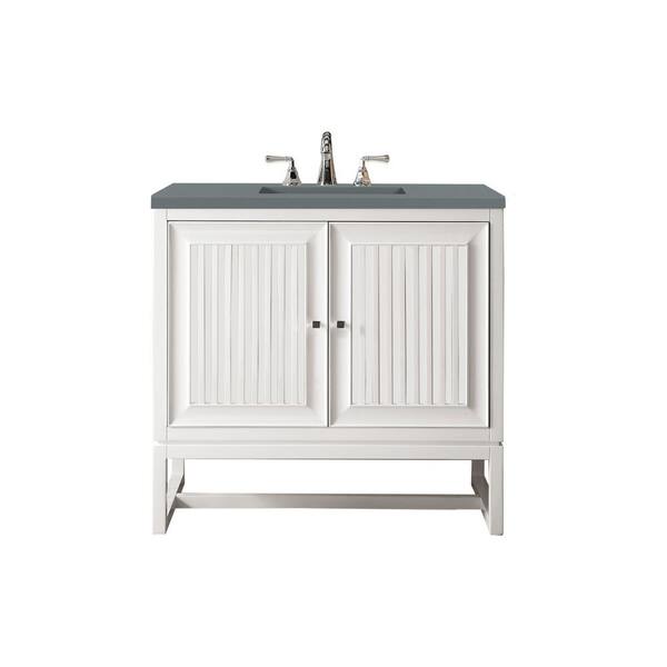 James Martin Vanities Athens 36 in. W x 23.5 in. D x 34.5 in. H Bathroom Vanity in Glossy White with Cala Blue Quartz Top