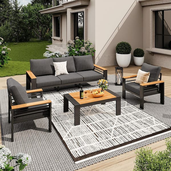 Sizzim 4-Pieces Aluminum Patio Conversation Set Sofa Set with