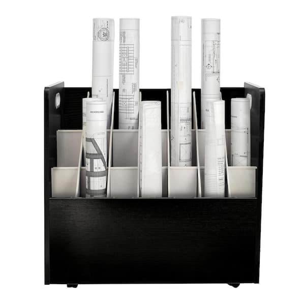 21-Slot Black Mobile Rolling Wood Blueprint Roll File Large Document Organizer (2-Pack)