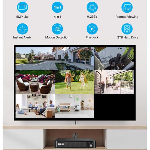 8-Channel 2MP DVR 2TB HDD Security Camera System with 6 Wired 1080P Bullet Cameras, White