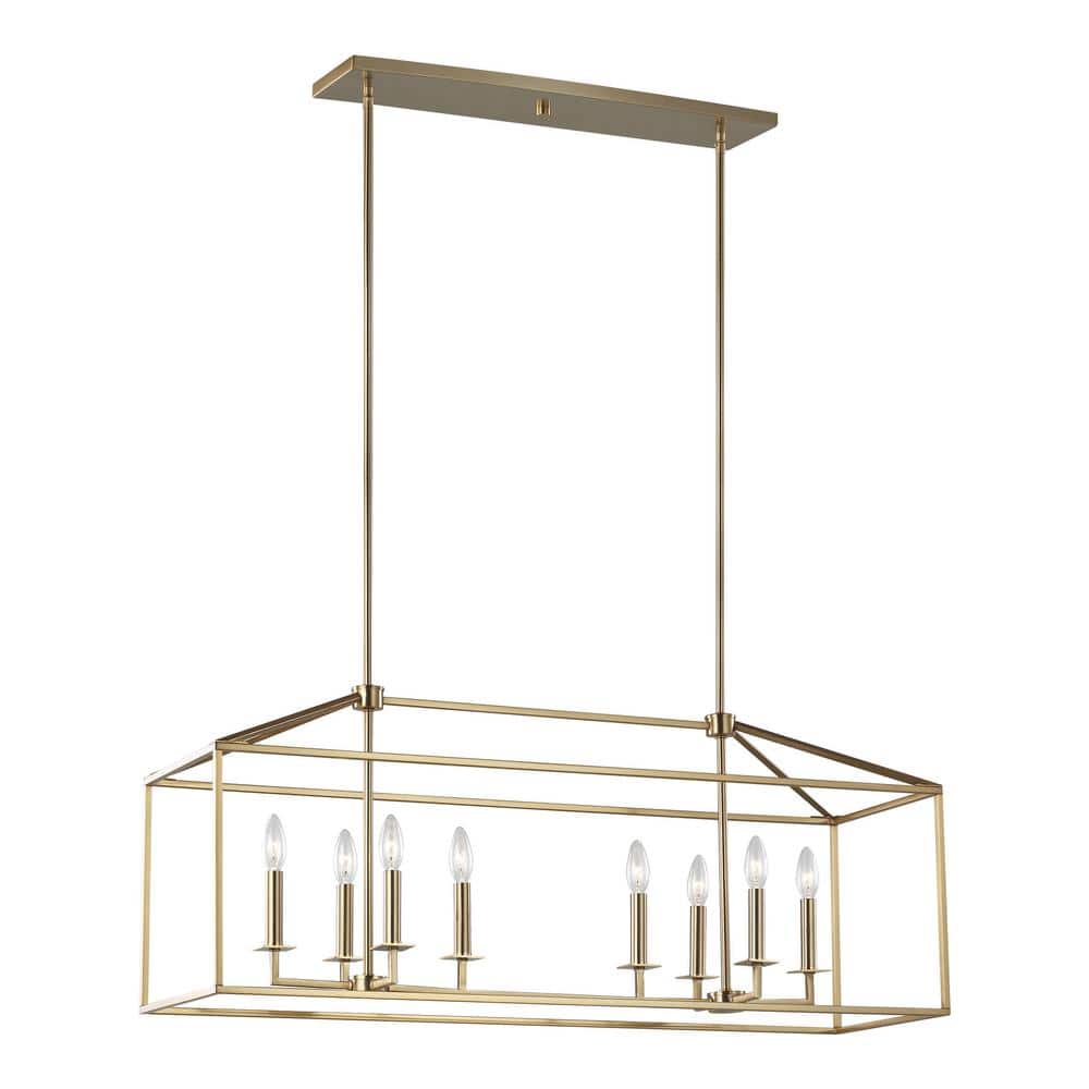 Modern Transitional Satin Brass 8-Light Linear Chandelier