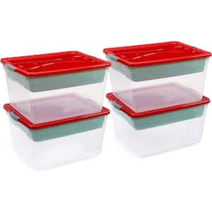 Cleverstore 71 qt. Clear Holiday Tote Bins with Tray Inserts, Built-In Handles (Pack of 4)