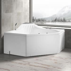 59 in. Acrylic Center Drain Corner Alcove Whirlpool Bathtub in White