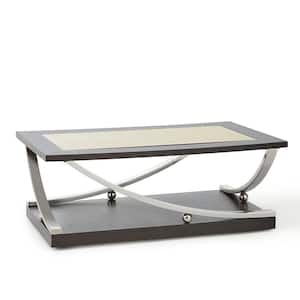 Ramsey 48 in. Ebony/Clear/Stainless Steel Large Rectangle Composite Coffee Table with Casters