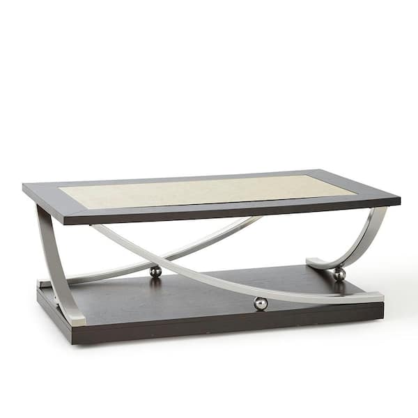 Unbranded Ramsey 48 in. Ebony/Clear/Stainless Steel Large Rectangle Composite Coffee Table with Casters
