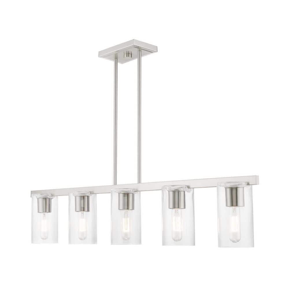 Clarion Brushed Nickel and Clear Glass 5-Light Linear Chandelier
