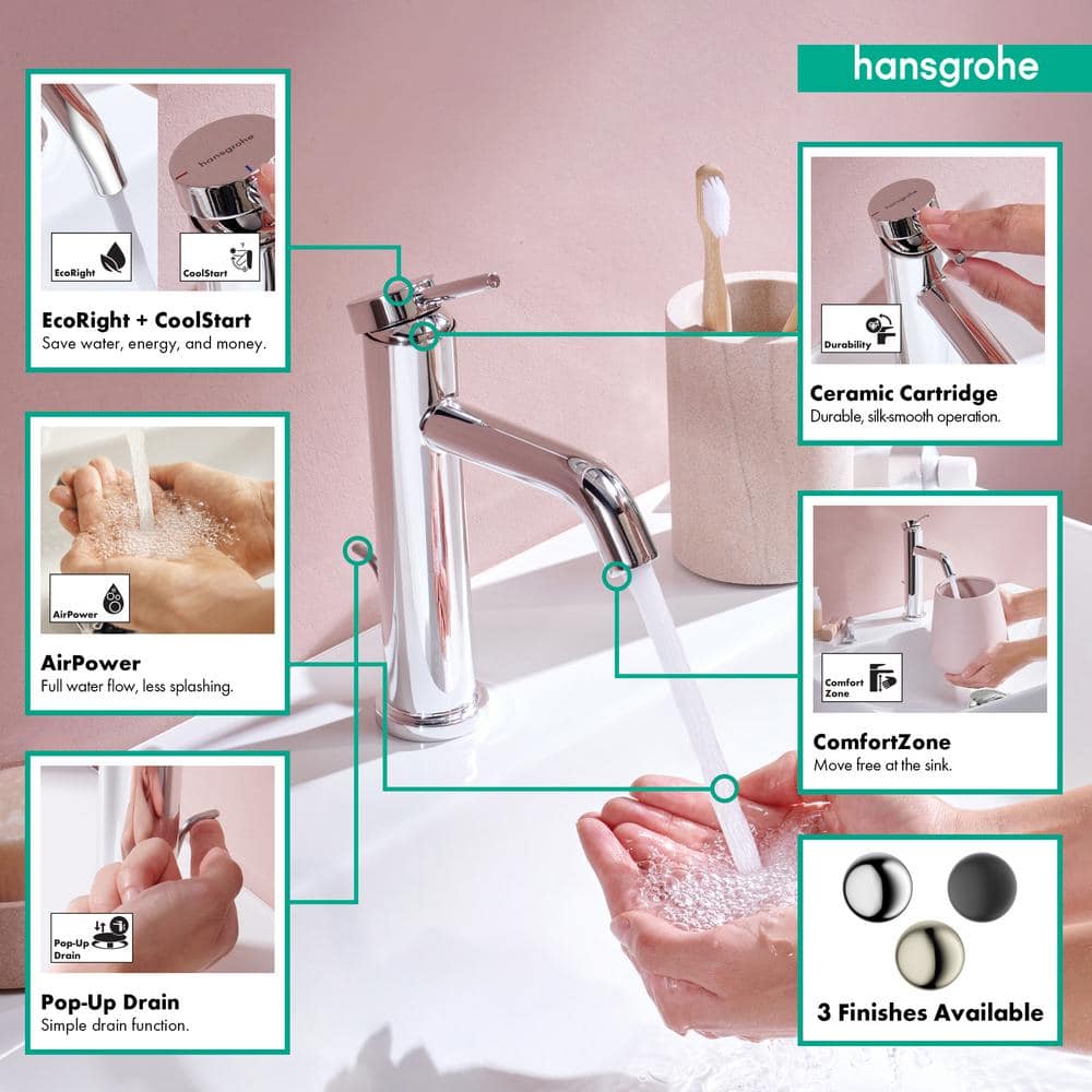 Tecturis S Chrome Single-Hole Bathroom Faucet with Pop-Up Drain
