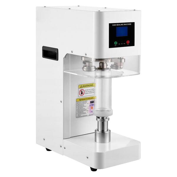 Automatic Can Sealing Machine, White, Commercial Seamer for 2.17 in. (55 mm) Aluminum and Plastic Cans, Steel Housing