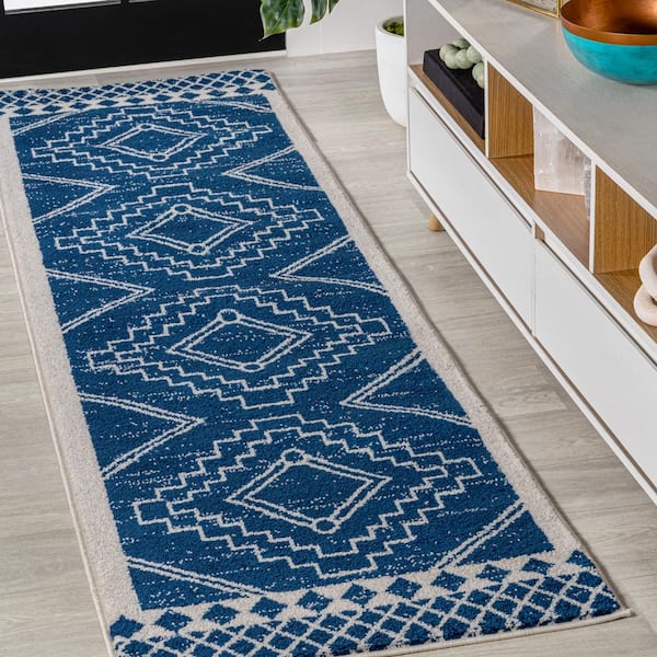 Amir Moroccan Beni Souk Navy/Ivory 2 ft. x 8 ft. Runner Rug