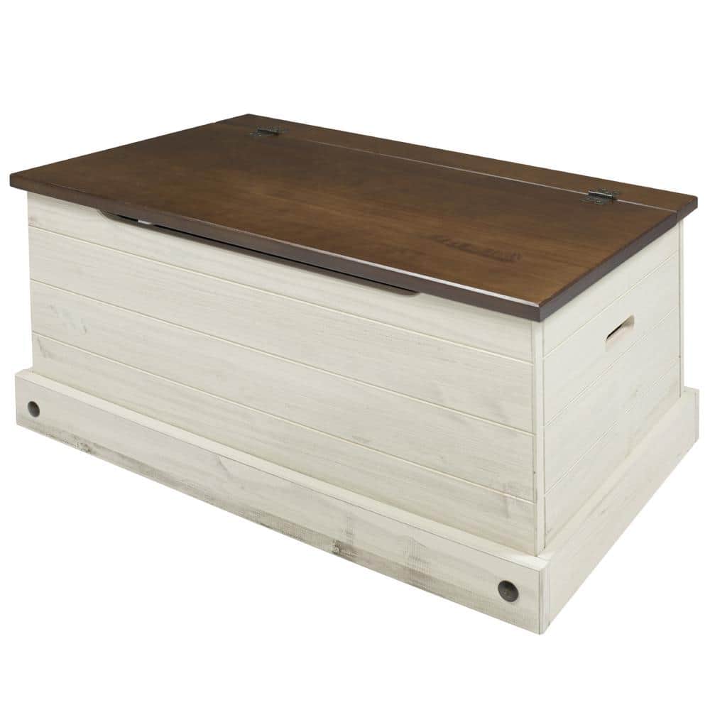 Distressed White Cottage Wood Storage Trunk with Soft Close Hinges