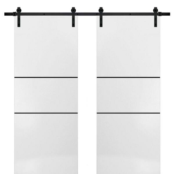 Sartodoors 28 in. x 96 in. 2 Panel White Solid Wood with Honeycomb Sliding Barn Door with Hardware Kit