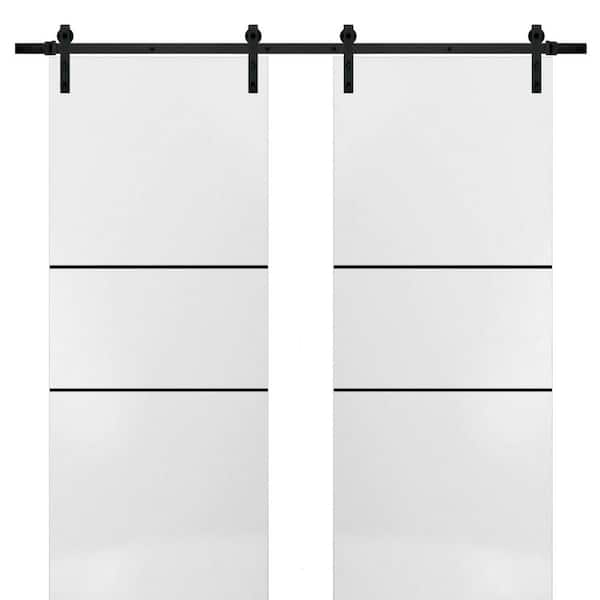 Sartodoors 30 in. x 96 in. 2 Panel White Solid Wood with Honeycomb Sliding Barn Door with Hardware Kit