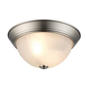 Bowers 11 in. 2-Light Brushed Nickel Flush Mount Ceiling Light Fixture with Frosted Glass Shade