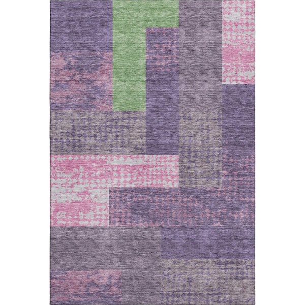 Addison Rugs Mayfield Premium Machine Washable Abstract AMF941 Purple 3 ft. x 4 ft. Area Rug