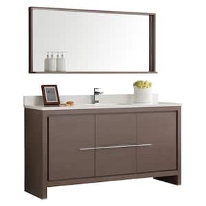 Allier 60 in. W Vanity in Gray Oak with Ceramic Vanity Top in White with White Basin and Mirror (Faucet Not Included)