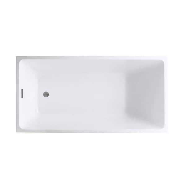Vannes 55 in. x 29 in. Acrylic Flatbottom Freestanding Soaking Bathtub with Right Drain in White/Brushed Nickel