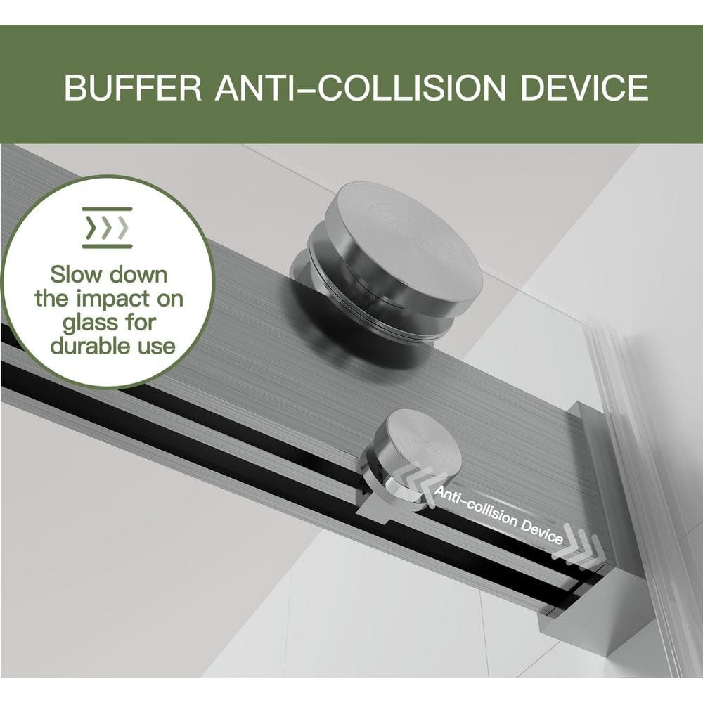 60-Inch Frameless Brushed Nickel Sliding Shower Door with Clear Glass