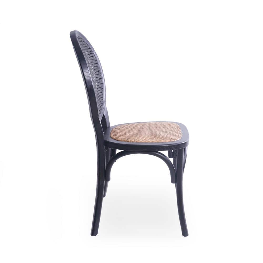 Matte Black Wood and Cane Low Back Side Chair Set