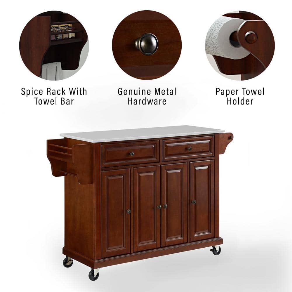 Granite Top Mahogany Kitchen Cart with Built-In Spice Rack