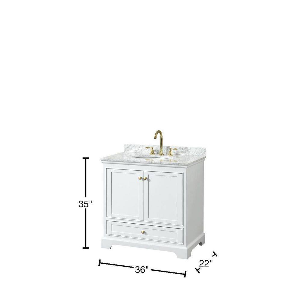 Deborah 36" White and Gold Single Bathroom Vanity with Marble Countertop