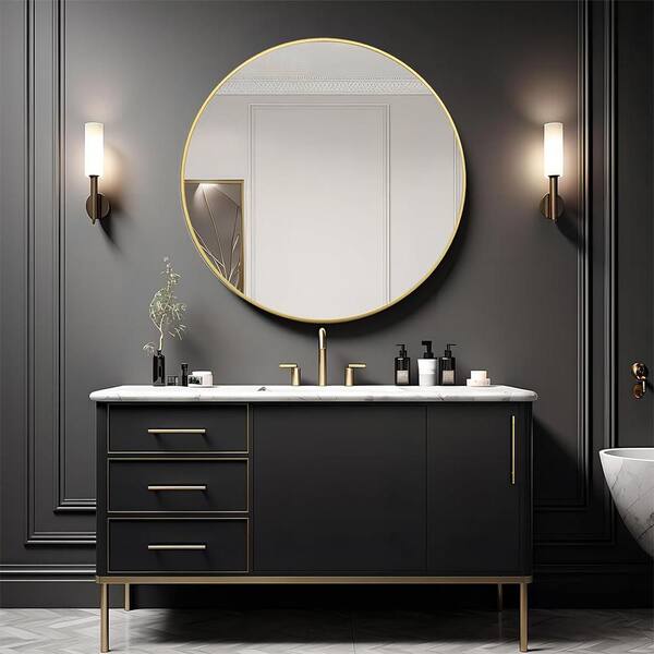 Gold 42 in W x 42 in. H Classic Round Aluminium Framed Mirror Wall Mirror Wall Decor Mirror