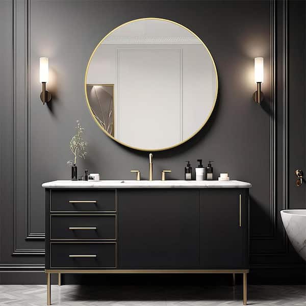 Gold 42 in W x 42 in. H Classic Round Aluminium Framed Mirror Wall Mirror Wall Decor Mirror