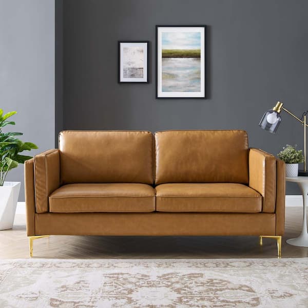 tan faux leather 2 seater sofa