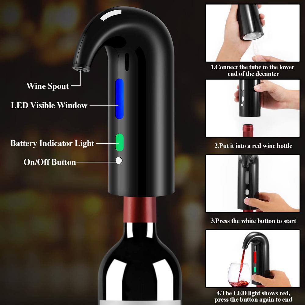 Black Electric Wine Bottle Opener Set with Decanter, Aerator, and Accessories