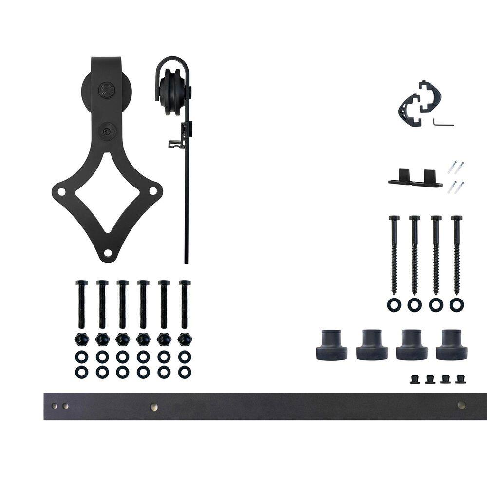5.5 ft./66 in. Black Rustic Non-Bypass Sliding Barn Door Hardware Kit Diamond Design Roller for Single Door price history on PriceWatchPro