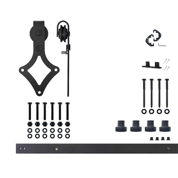 5.5 ft./66 in. Black Rustic Non-Bypass Sliding Barn Door Hardware Kit Diamond Design Roller for Single Door