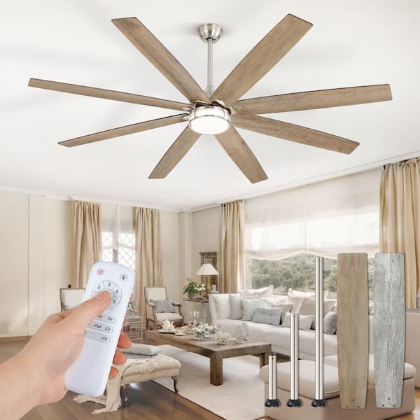 72 in. Indoor Nickel Downrod/Angled Mount 6-Speed Ceiling Fan with 3-Color Light Kit, Dual-Finish Blades, Remote Control
