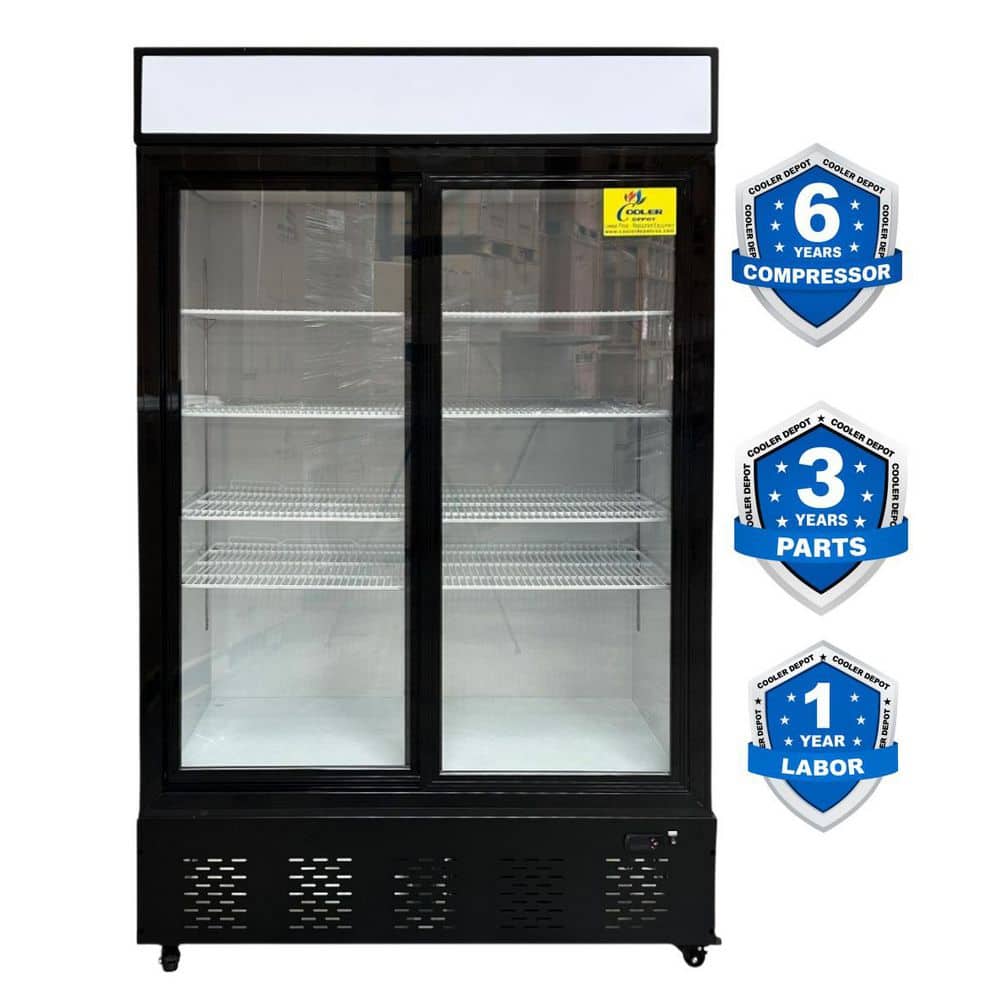 Cooler Depot 44 in. W 35 cu. ft. NSF Commercial Sliding Glass 2-Door Upright Beverage Cooler Display Refrigerator in Black