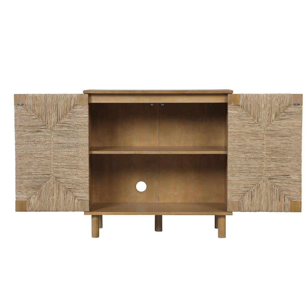 Beacon Light Brown Wood and Seagrass Storage Cabinet with Adjustable Shelves