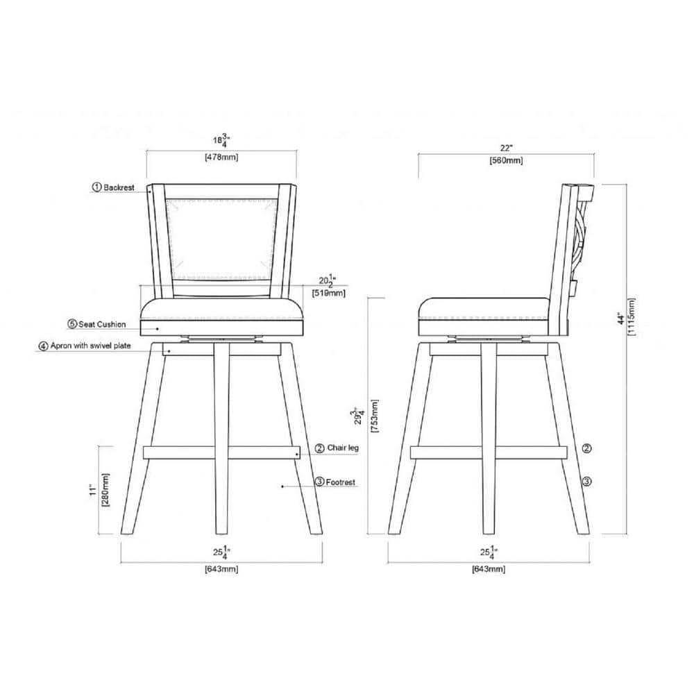 Cappuccino Finish Swivel Bar Stool with Faux Leather Upholstery