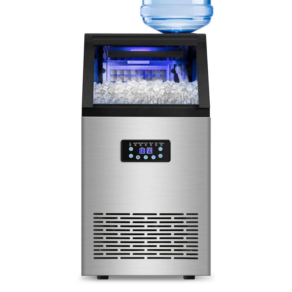 17 in. 120 lbs./24h Half Size Cube Freestanding Ice Maker With LCD Control Panel, 2 Water Inlet Modes, Stainless Steel