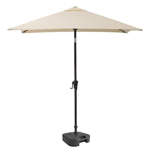 9 ft. Steel Market Square Tilting Patio Umbrella with Umbrella Base in Warm White