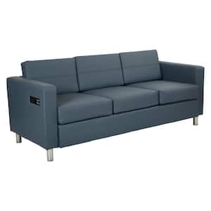 Atlantic 72.5 in. Blue Faux Leather 3-Seater Lawson Sofa with Removable Cushions