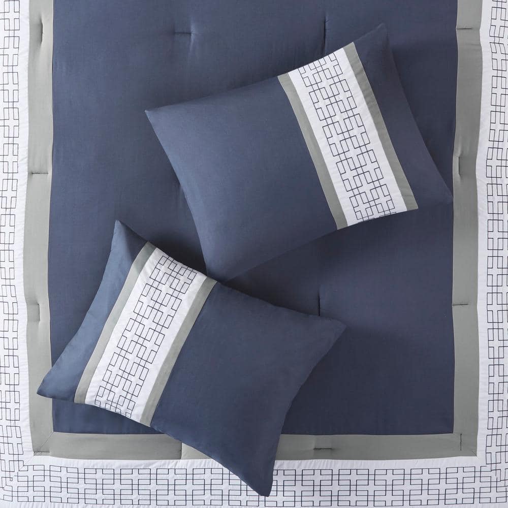 Navy and Gray Queen Microfiber 8-Piece Comforter Set
