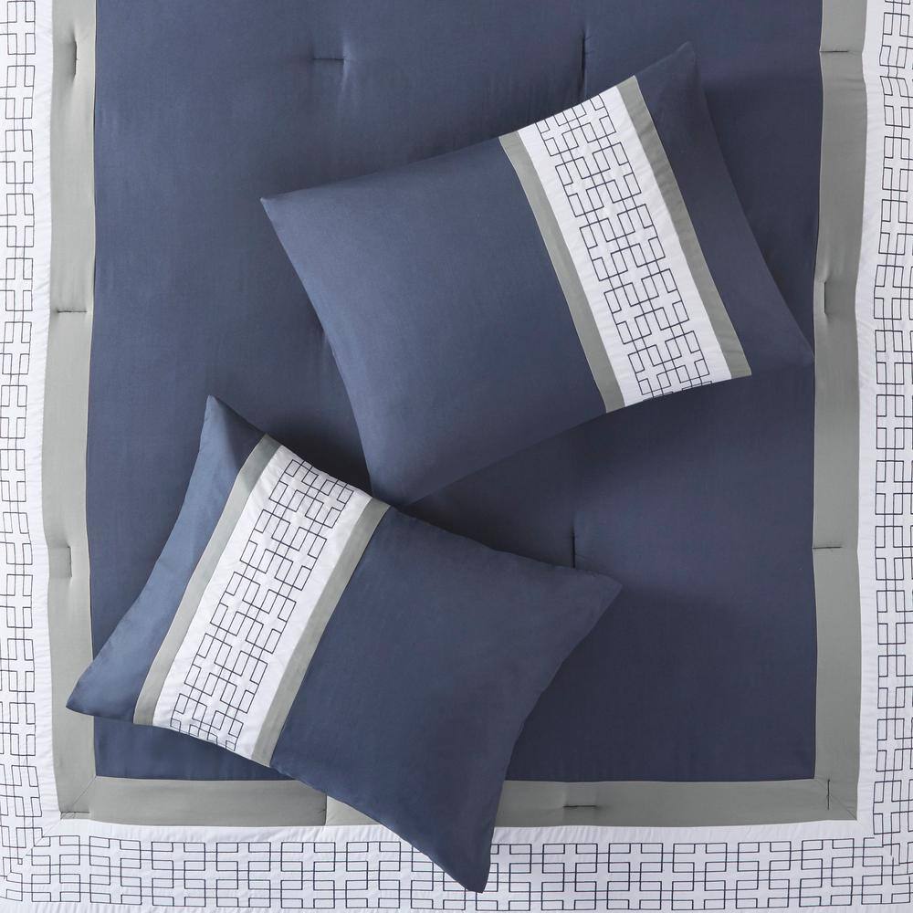 King Navy Microfiber 8-Piece Embroidered Comforter Set