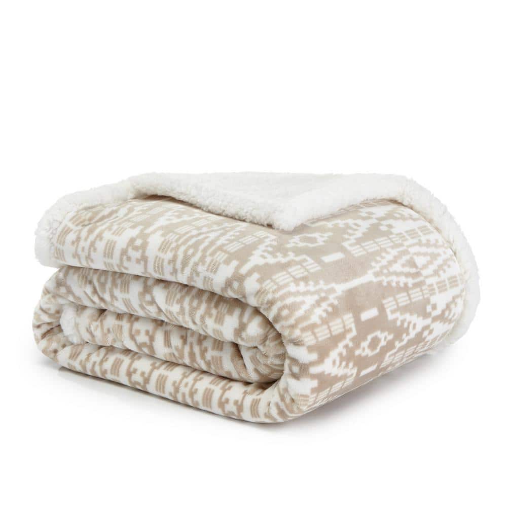 Brown Reversible Fleece and Sherpa Throw Blanket