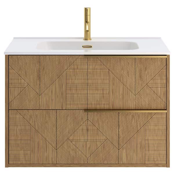 CHAMELEON CONCEPTS Demeter Geo Gold 40 in. W x 18.1 in. D x 22.8 in. H Deco Wall Mounted Vanity with Single Sink and White Ceramic Top