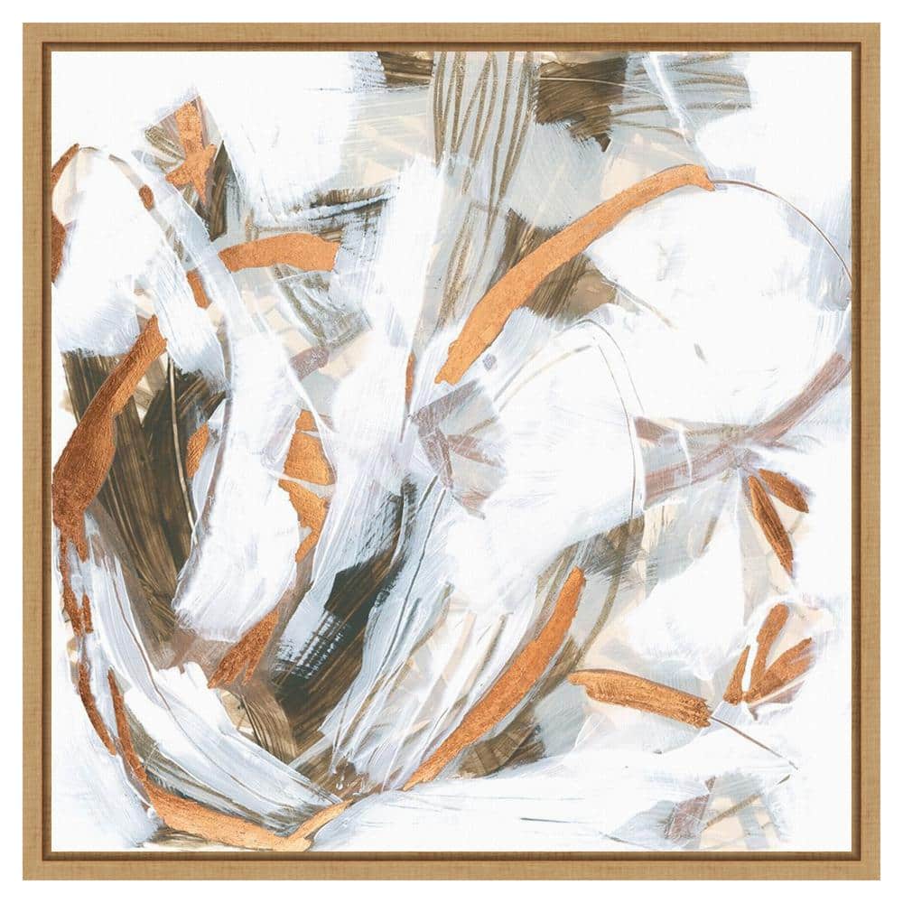22"x22" Abstract Beige and White Canvas Wall Art with Gold Highlights