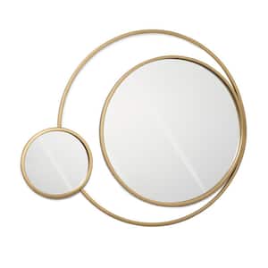 31.5 in. W x 25.6 in. H Orbit Modern Gold Metal Frame Round Wall Mirror