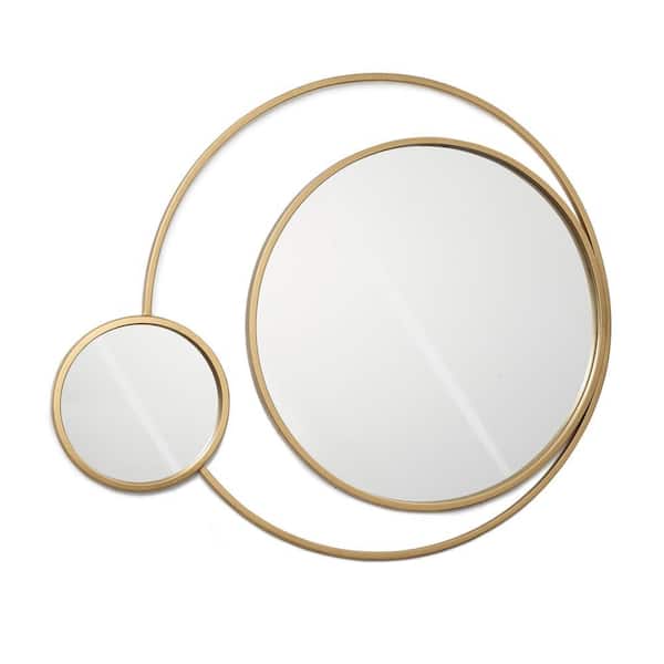 LuxenHome 31.5 in. W x 25.6 in. H Orbit Modern Gold Metal Frame Round Wall Mirror