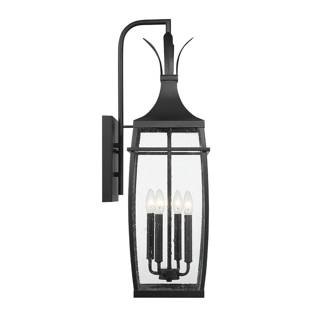 Matte Black 4-Light Outdoor Wall Lantern with Clear Seeded Glass