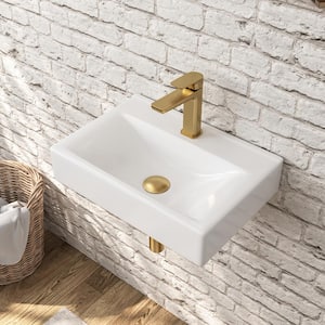 Rectangular Ceramic 18 in. Wall-Mount Bathroom Vessel Sink in Glossy White with Overflow