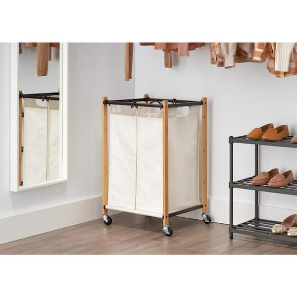 Basics Bronze 2-Bag Bamboo Laundry Cart With Wheels