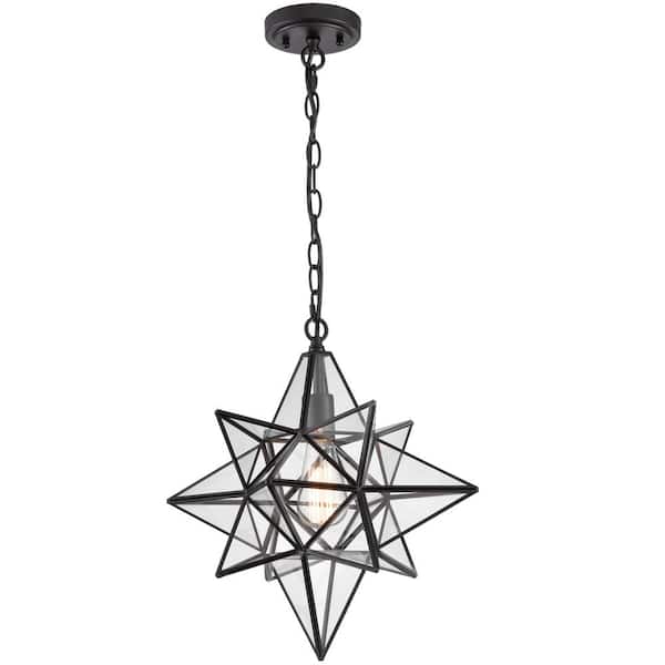 CLAXY 60-Watt 1-Light Black Finished Shaded Pendant-Light with Clear Glass Shade and No Bulbs Included