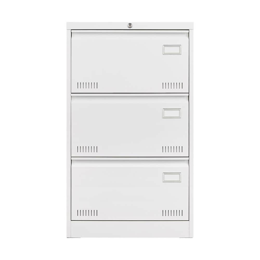 cadeninc White 3-Drawers Metal Cabinet Lateral File Cabinet with Lock for Legal/Letter/A4/F4 Home Offic